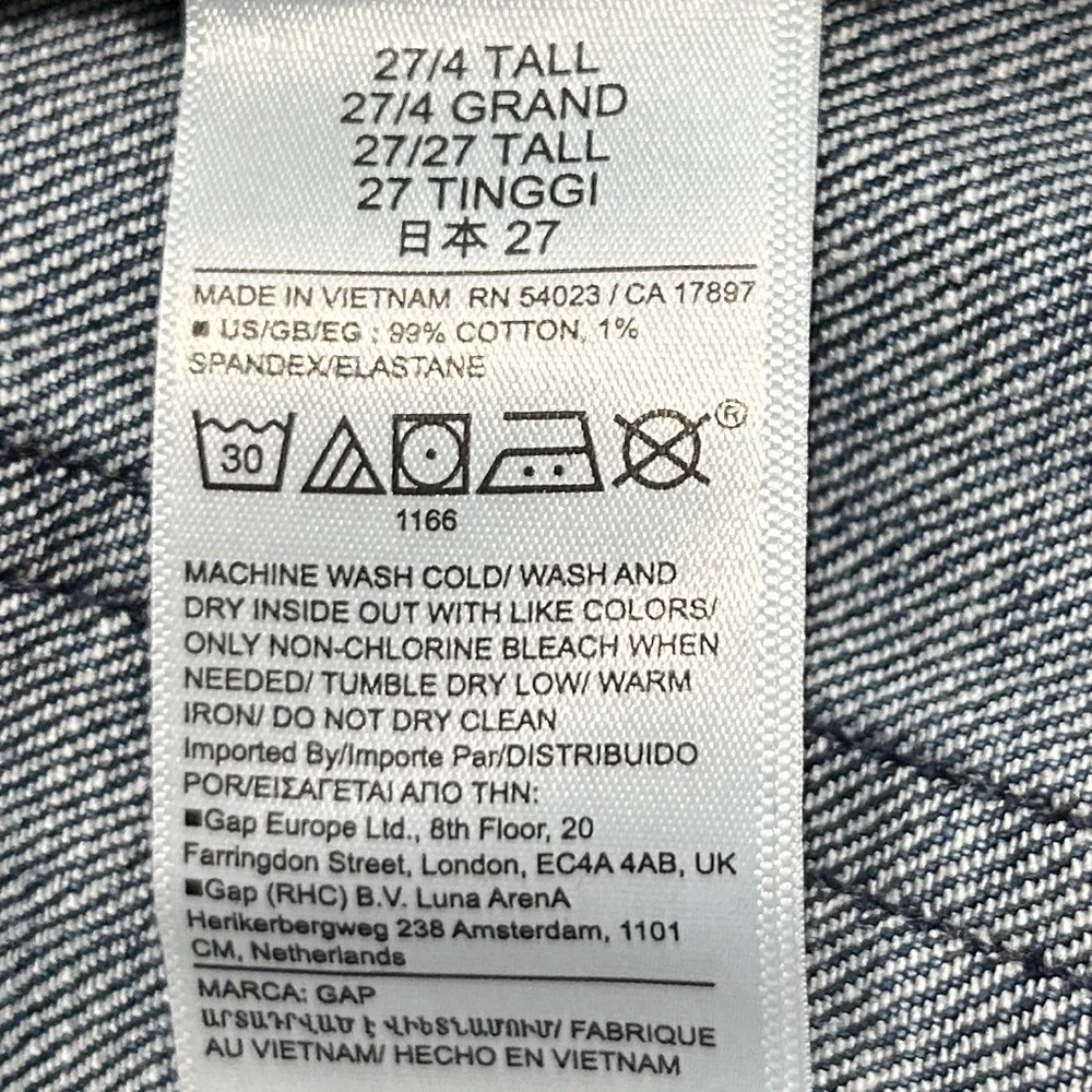 GAP Girlfriend Mid Rise Jeans sz 27/4 Tall Medium Wash Cuffed Raw Hem Stretch - Picture 10 of 11